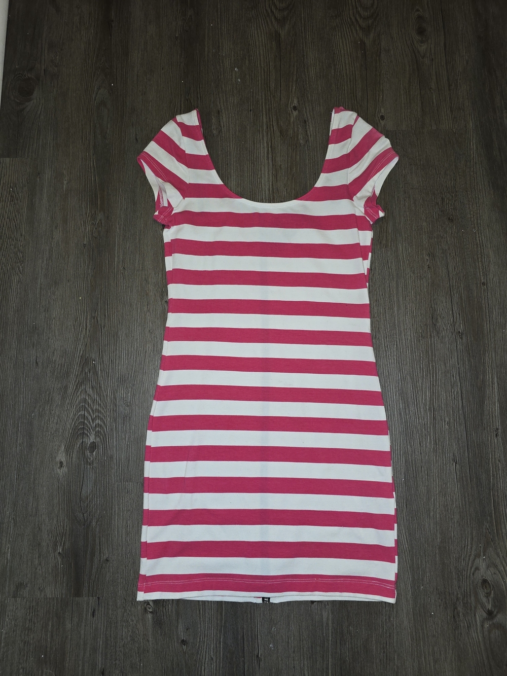 Guess Pink and White Striped Scoop Neck Mini Dress